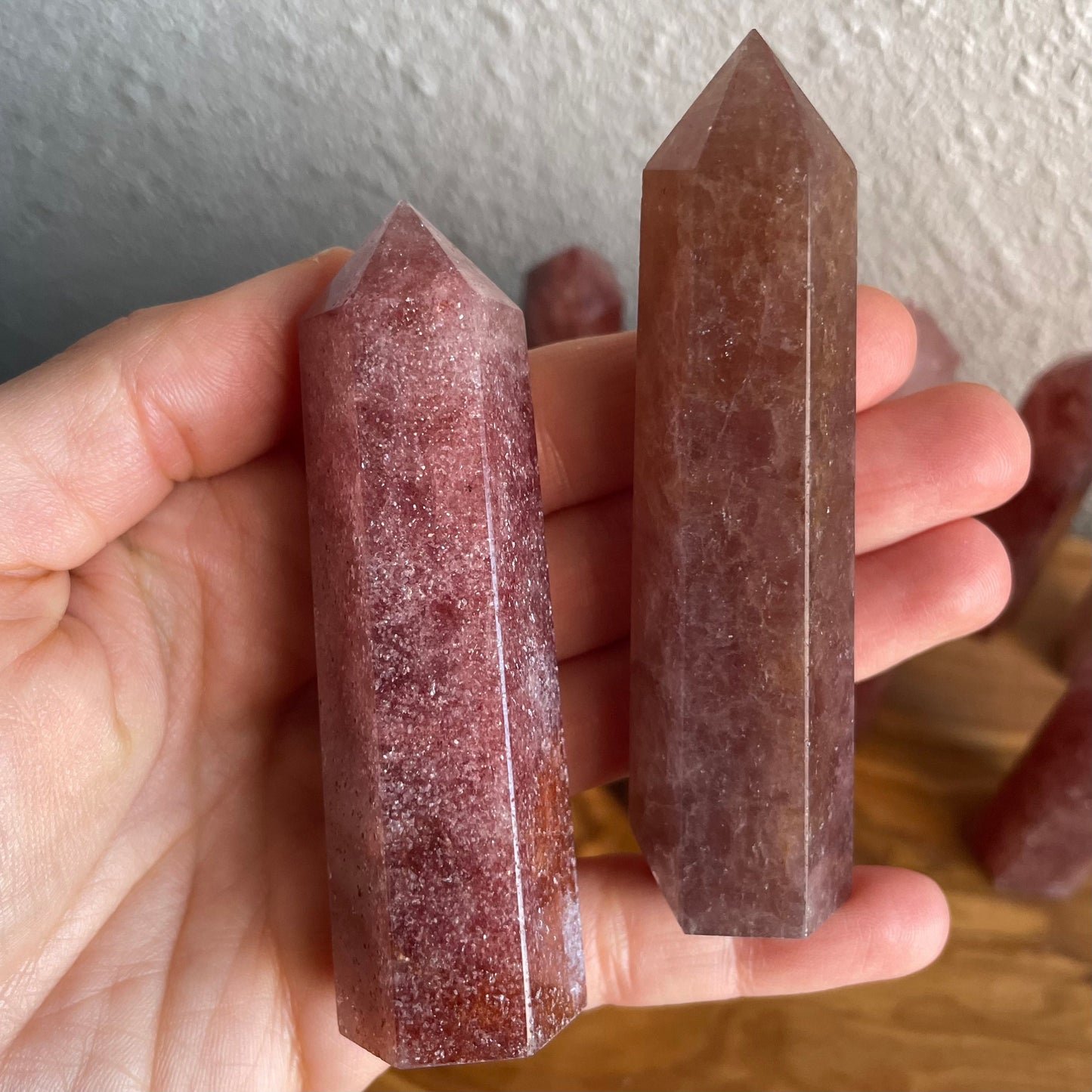 Dive into the loving embrace of Strawberry Quartz, embodied in this exquisite tower. Each piece is a testament to natural beauty and positive energy.