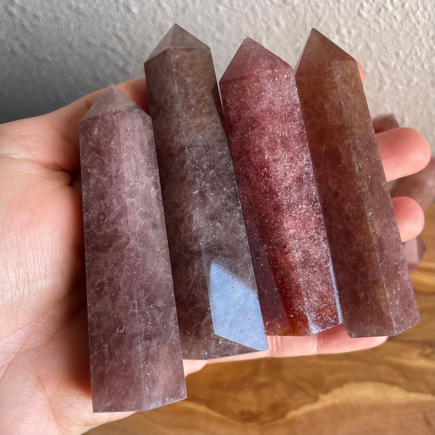 Ignite your heart chakra with the enchanting vibes of our Strawberry Quartz Tower – a visual and spiritual delight!