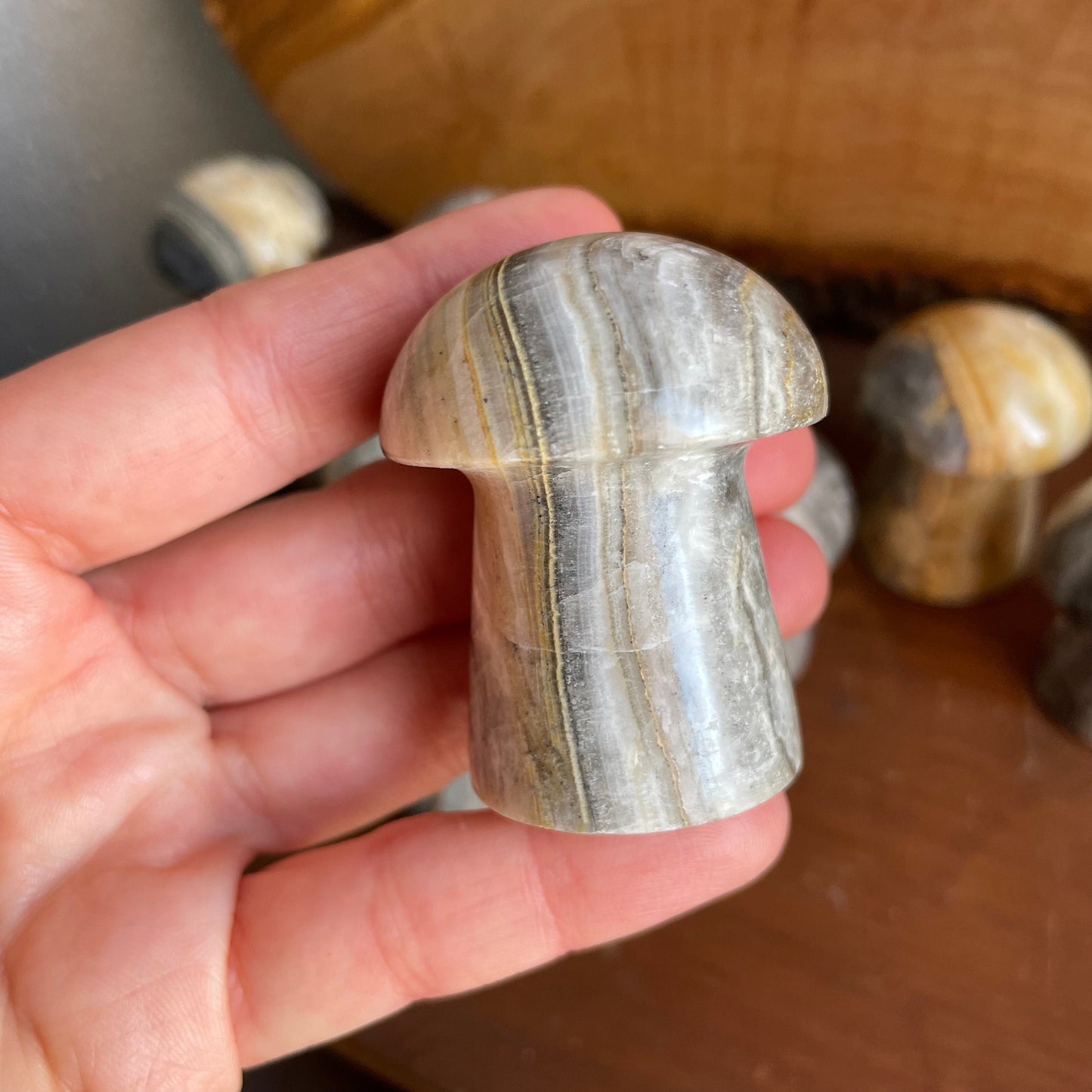 Connect with the earth's energy through our Zebra Calcite Mushroom. Its mesmerizing banding and soothing properties make it a perfect addition to your meditation or yoga rituals.