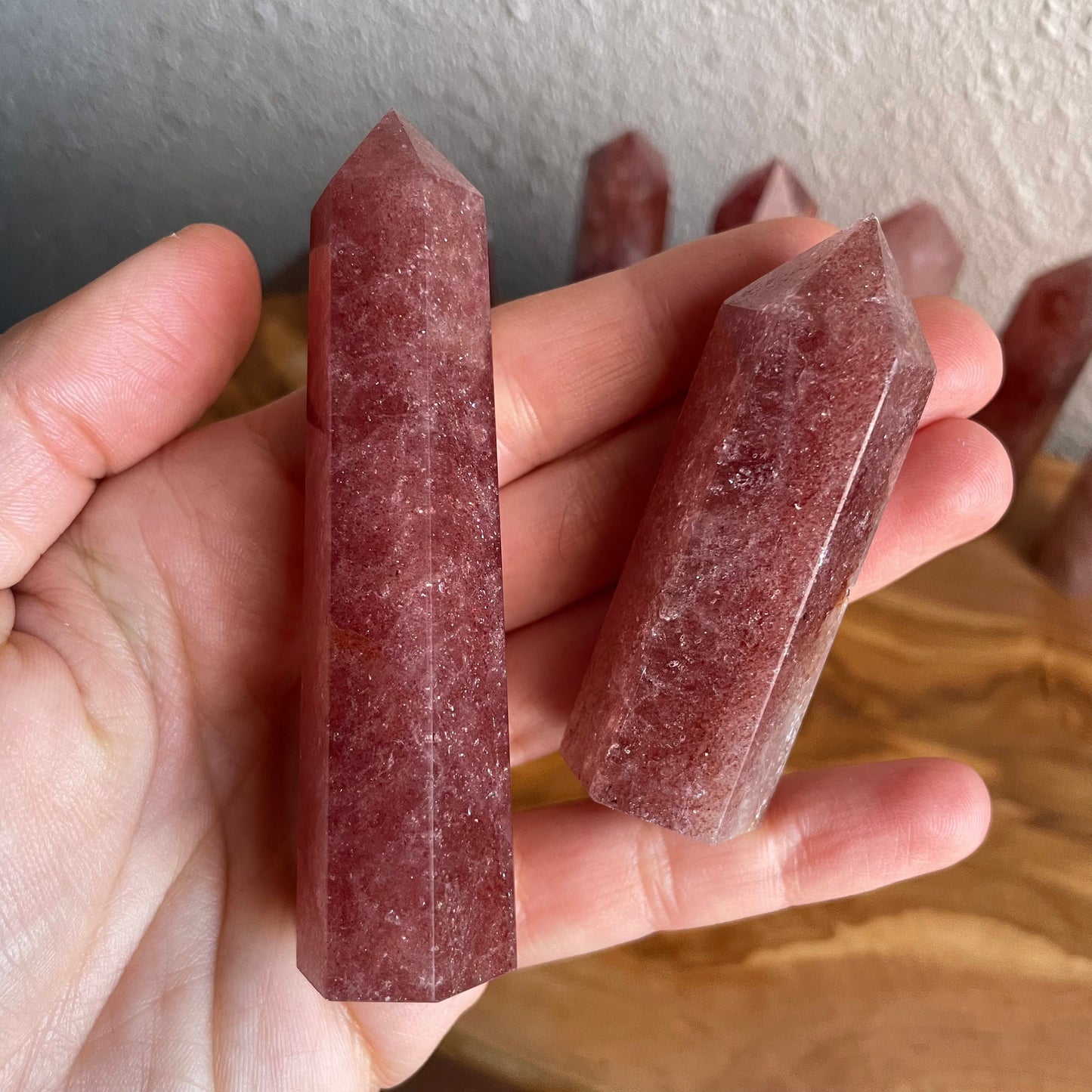 Infuse your sacred space with the tranquil and loving aura of Strawberry Quartz – a perfect addition to your crystal collection.