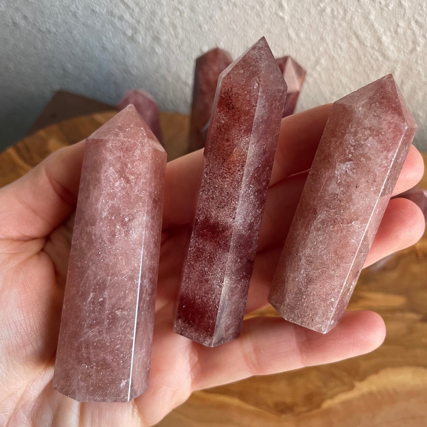 Discover the soothing energy of Strawberry Quartz in every glance at this intricately crafted tower. Choose your size and invite love into your life.