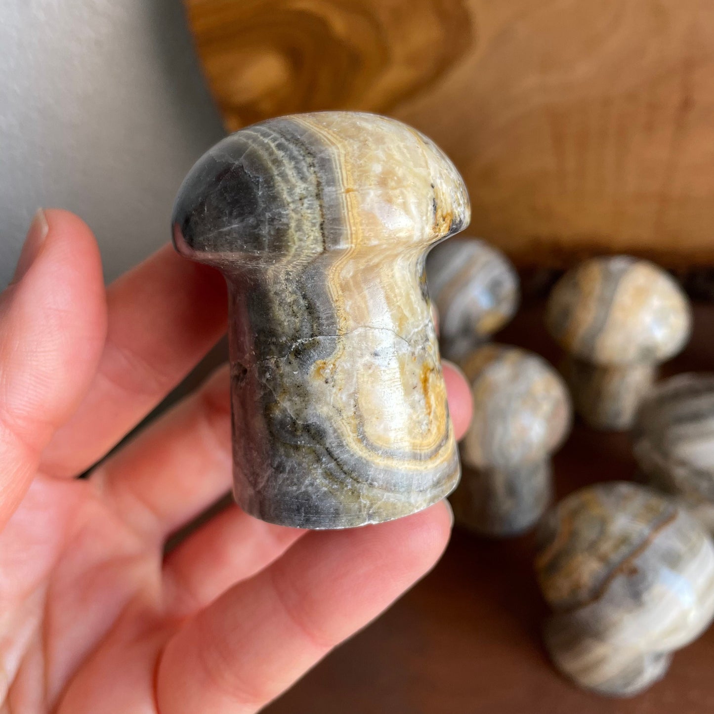 Immerse yourself in the grounding essence of Zebra Calcite through our captivating Mushroom. Its distinctive banding and natural beauty make it an ideal addition to your crystal assortment.