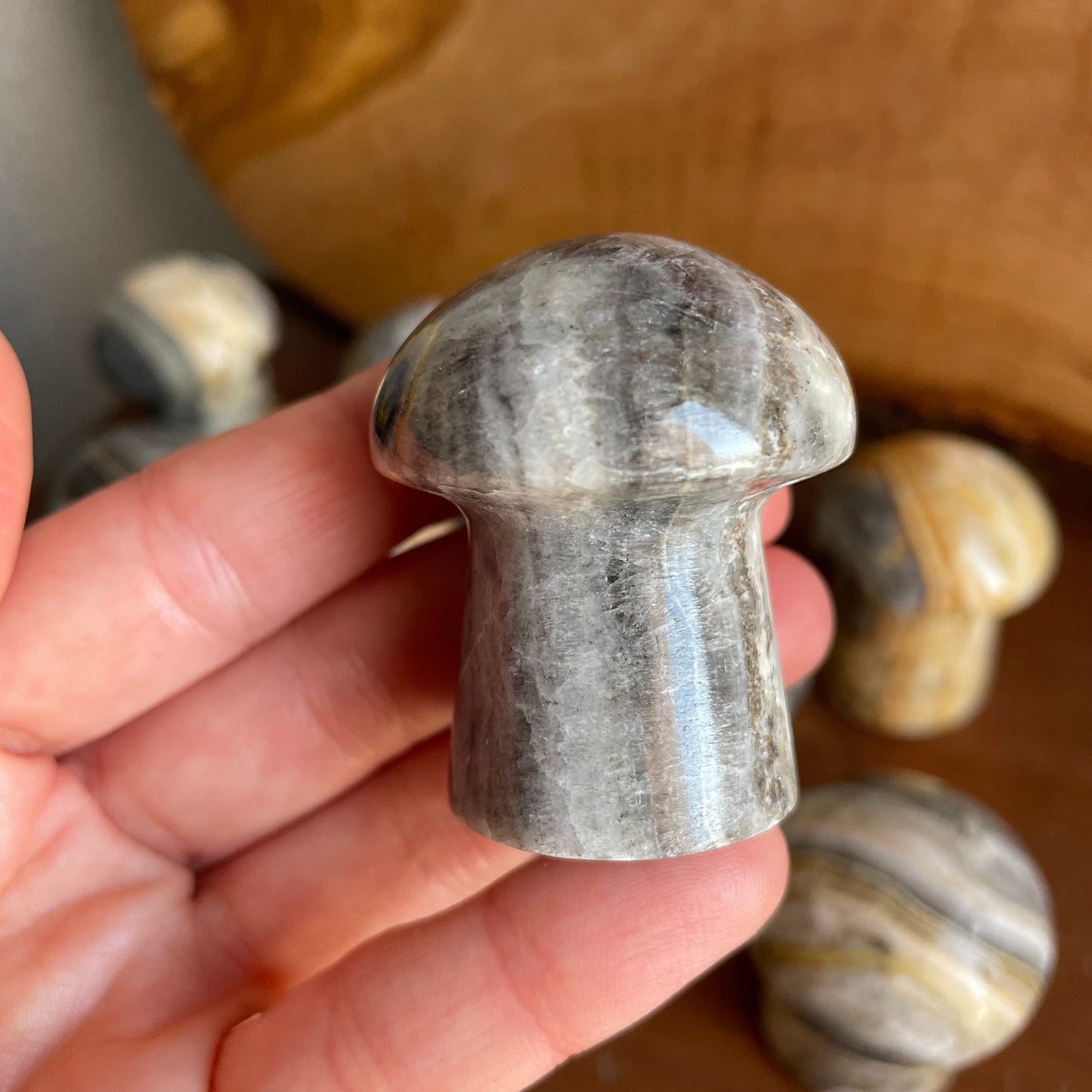 Add a touch of natural elegance to your crystal collection with our Zebra Calcite Mushroom. Its mesmerizing stripes and soothing energy make it an ideal choice for meditation or display.